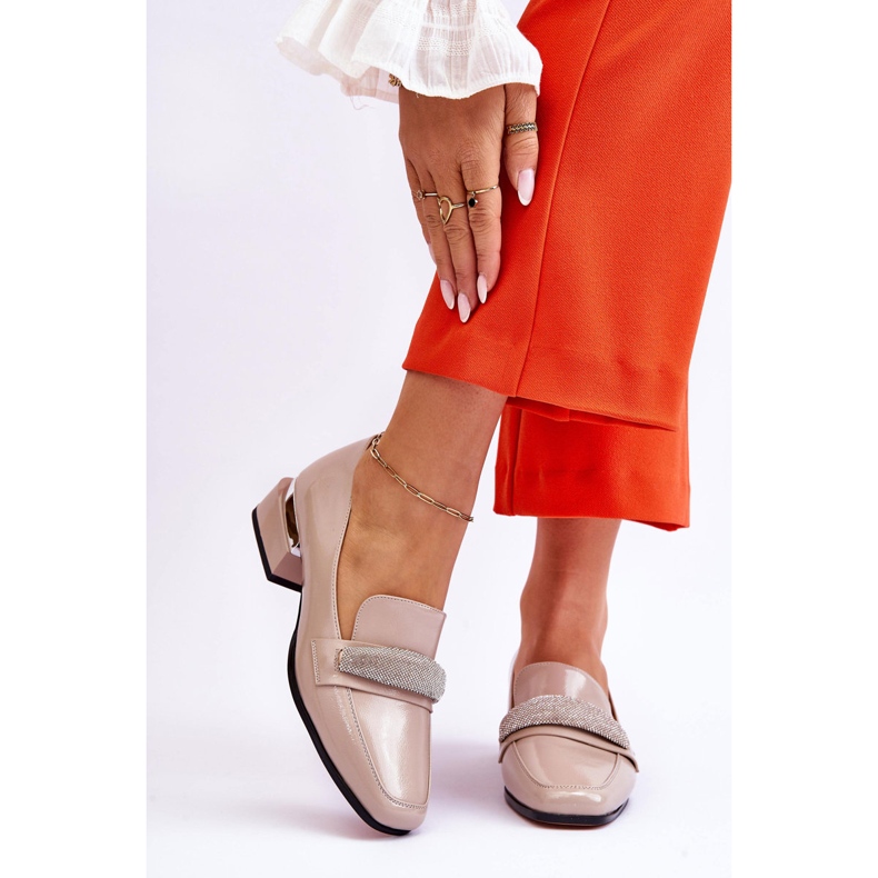 S.Barski Lakirane mokasine s kamenčićima bež boje Laverne 1