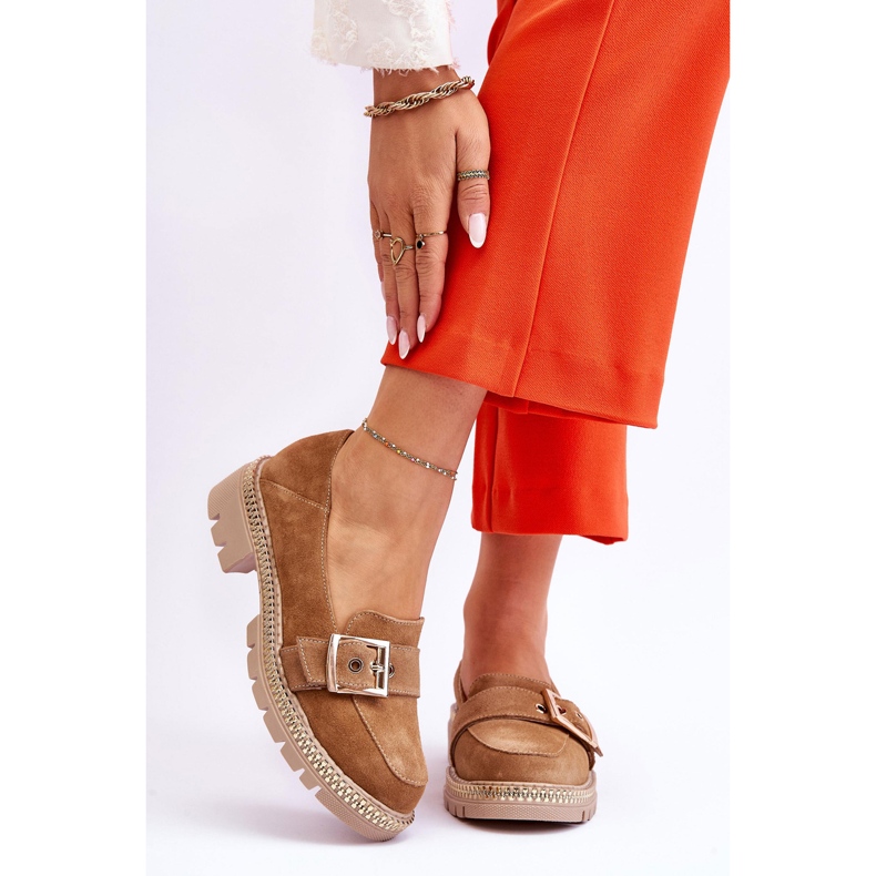 FILIPCZYK Moderne tamno bež mokasine od brušene kože Eloisa 1