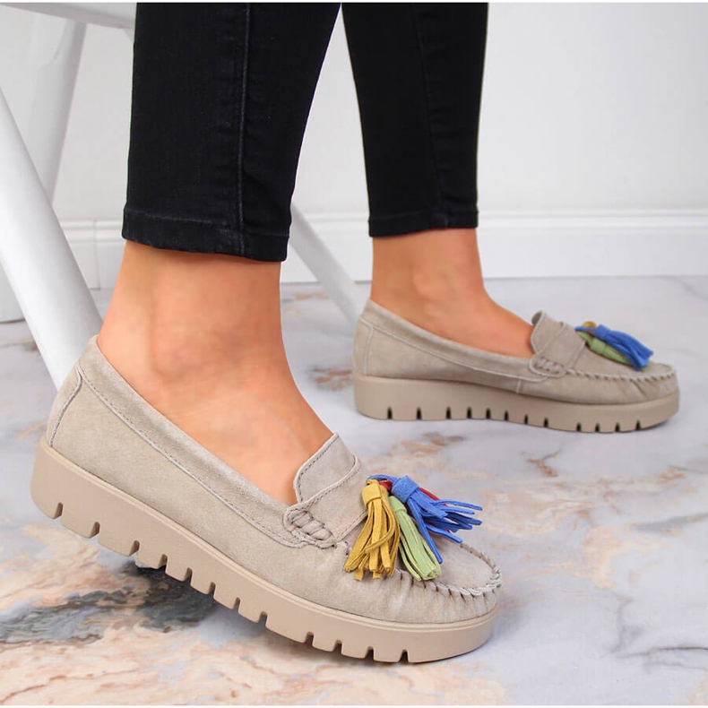 Ženske kožne mokasine s resama bež Filippo DP3535 2