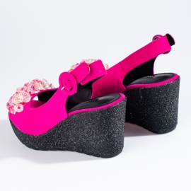 Ženske Shelovet ružičaste sandale na klin od brušene kože ružičasta 2