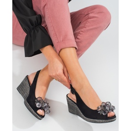 W. Potocki Ženske crne wedge espadrile sandale Potocki crno 5