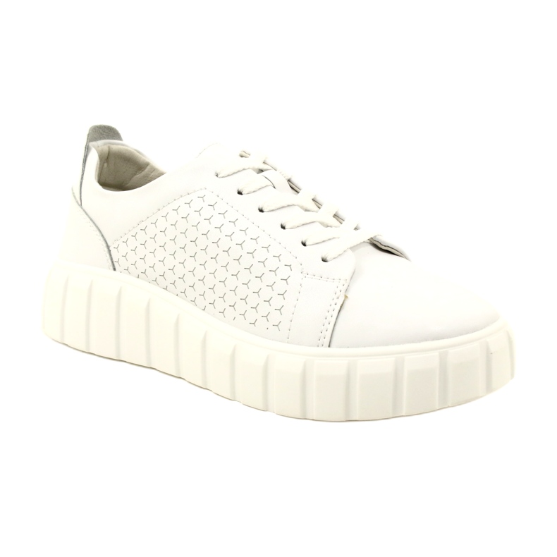 Evento 23PB32-5739 Bijele kožne tenisice na vezanje bijela 1