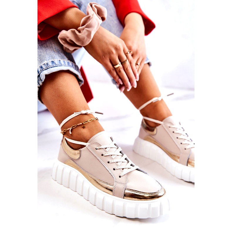 S.Barski Ženske broge na platformi Noriso bež i zlatne boje 1