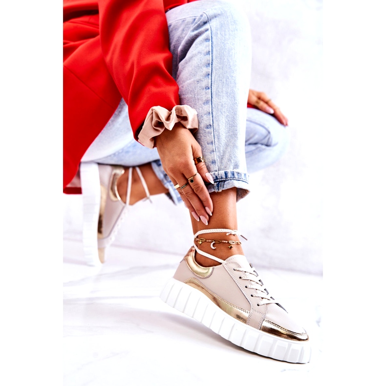 S.Barski Ženske broge na platformi Noriso bež i zlatne boje 5