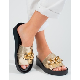 Udobne zlatne ženske papuče Shelovet s lančićem zlatna 1