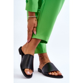 Ženske kožne glatke papuče crne boje crno 2