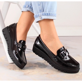 Lakirane ženske mokasine na crnoj platformi Sergio Leone MK757 crna 1