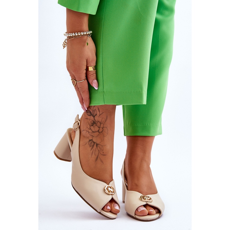 Moderne bež Hette kožne sandale na visoku petu 1