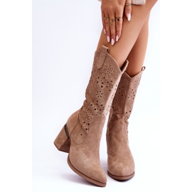S.Barski Ženske Ažur čizme od brušene kože bež Adelia 1