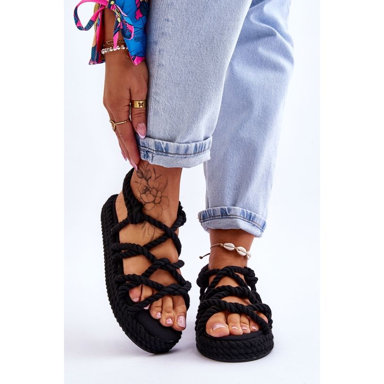 FG2 Ženske modne pletene sandale crne Tiffanie crno 1
