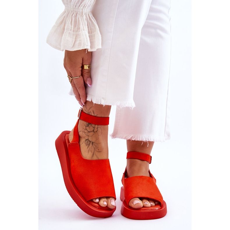 FG2 Udobne ženske sandale s platformom tamnonarančaste boje rubina 1