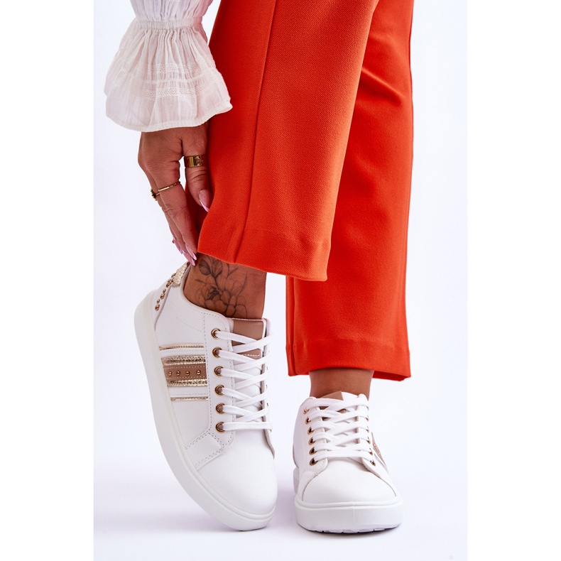 Ženske kožne tenisice s nitnama bijele i zlatne Dory bijela 1