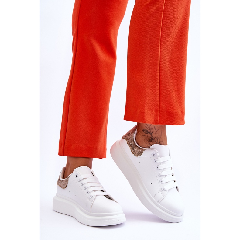 Ženske sportske cipele s ukrasnim uzorkom bijelo-zlatne Delight bijela 2