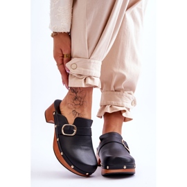 FI1 Ženske kožne papuče Klompe crne Fanett crna 1