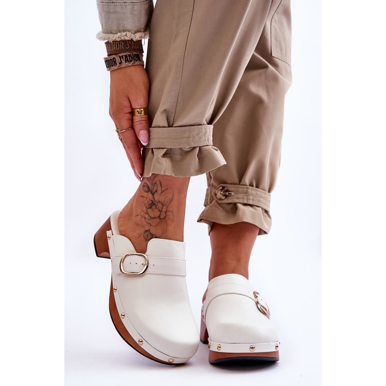 FI1 Ženske kožne papuče Klompe Bijele Fanett bijela 1