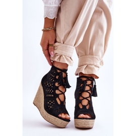 FB1 Ažurirane čizme na klin od brušene kože Crne Berthe crno 1