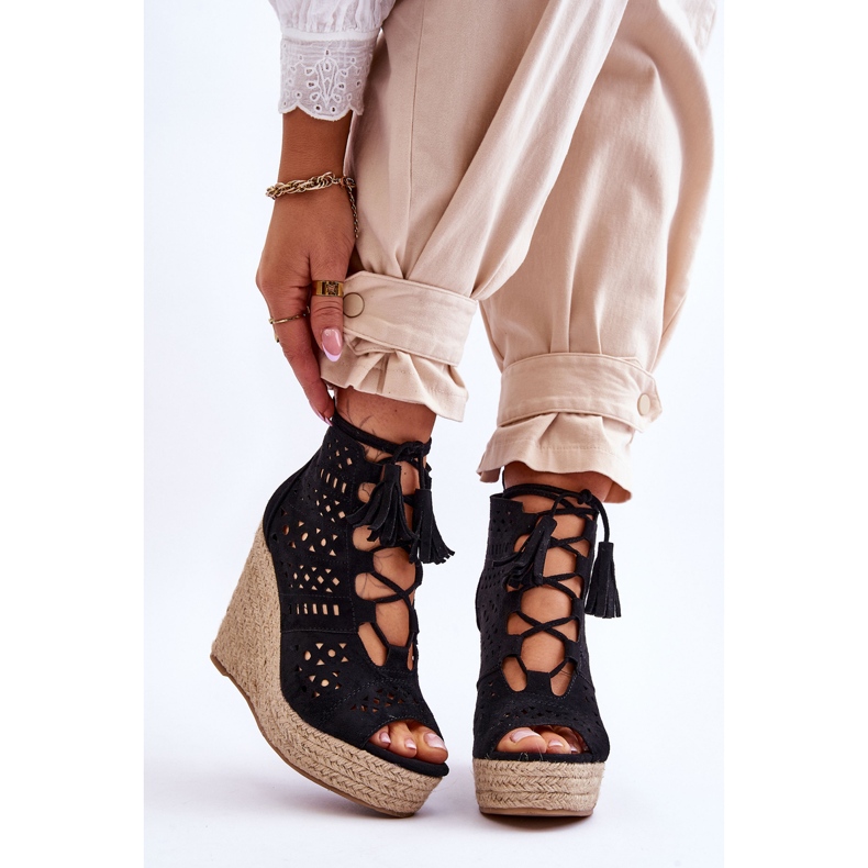 FB1 Ažurirane čizme na klin od brušene kože Crne Berthe crno 1