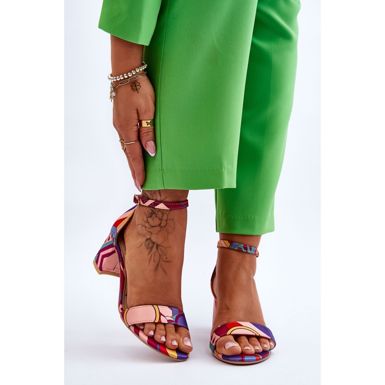 FB1 Ljubičaste i ružičaste satenske sandale s Quincy uzorkom na nisku petu ljubičasta ružičasta 1