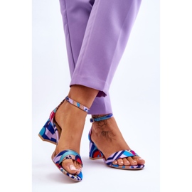 FB1 Satenske sandale na nisku petu s ljubičastim i Quincy plavim uzorkom ljubičasta plava 2