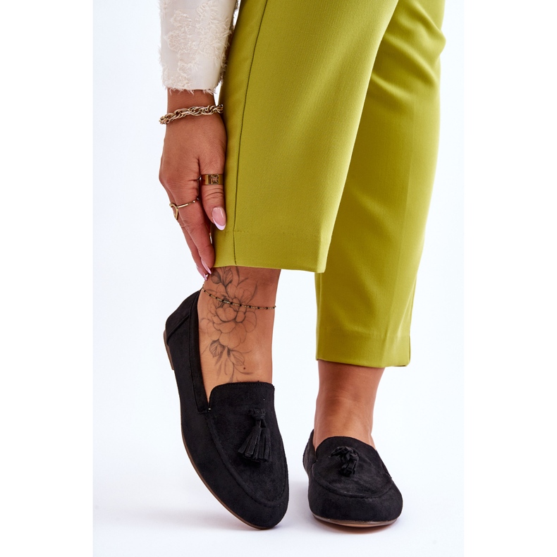 FB1 Klasične mokasine od brušene kože s resicama, crni Averil crna 1