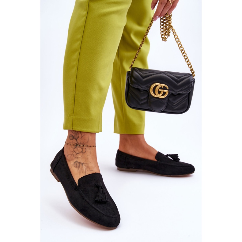 FB1 Klasične mokasine od brušene kože s resicama, crni Averil crna 2