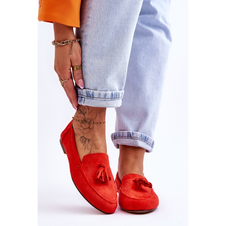 Klasične mokasine od brušene kože s resicama tamnonarančaste Averil narančasta 1