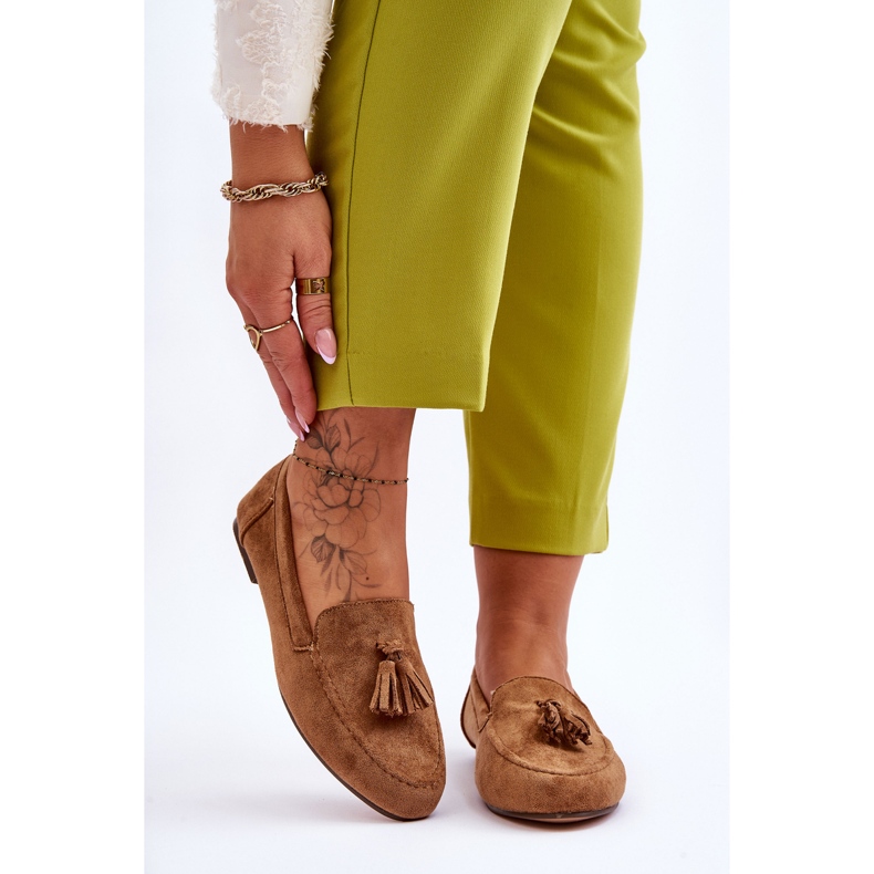 FB1 Klasične mokasine od brušene kože s resicama, smeđe Averil bež 1