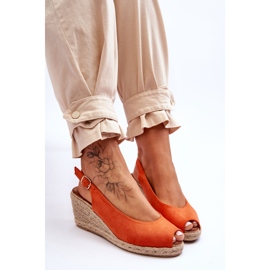 FB1 Narančaste Elsie sandale na klin od brušene kože 7