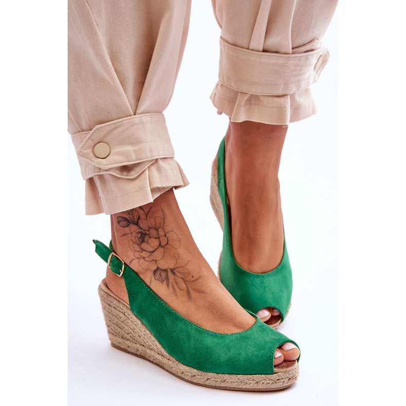 FB1 Zelene Elsie Sandale na klin od brušene kože zelena 2