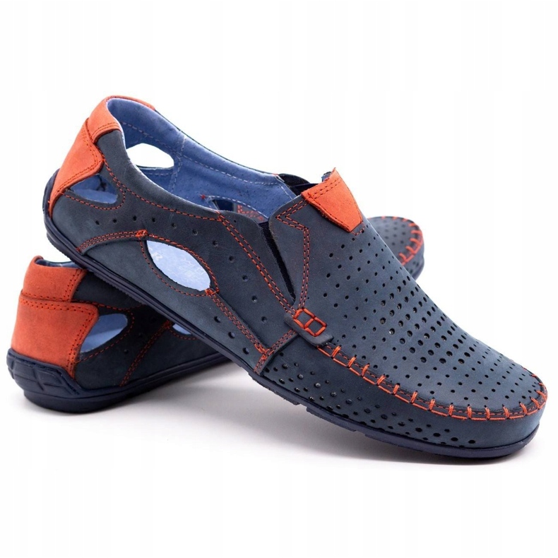 Olivier Muške ljetne cipele, mokasine 901, teget i crvene boje plava 2