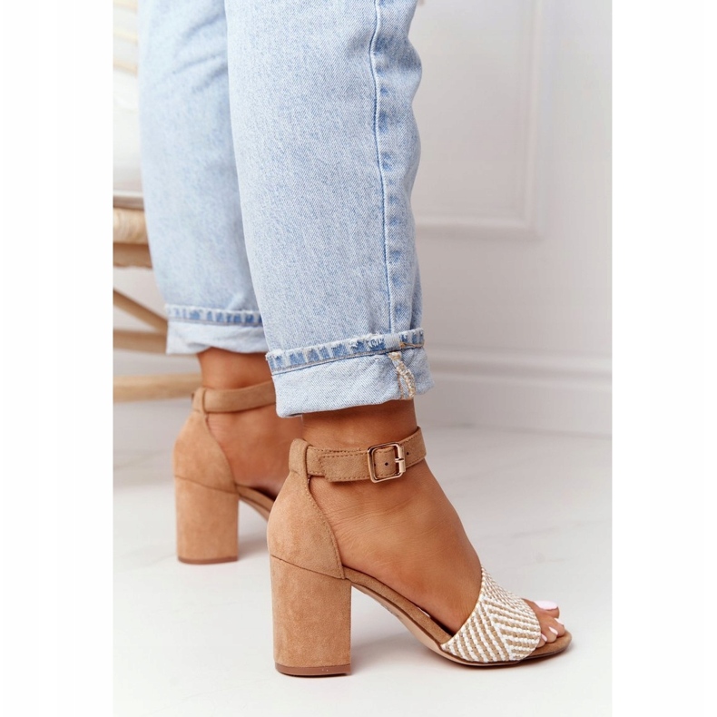 EVE Svijetlosmeđe sandale za medeni mjesec s pletenicama na šipki bež 2