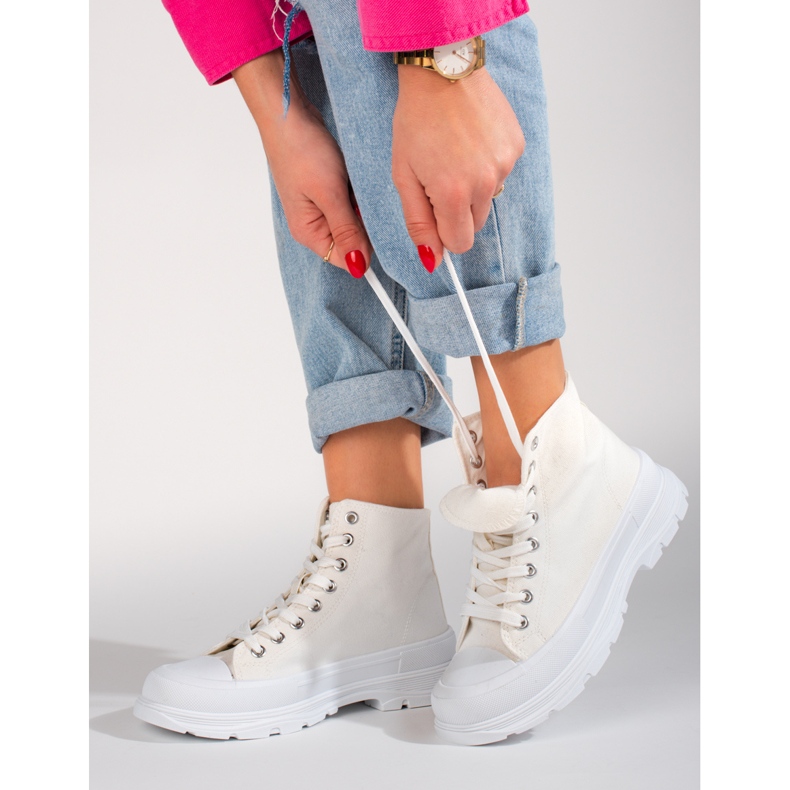 Shelovet bijele visoke ženske tenisice od tkanine bijela 1