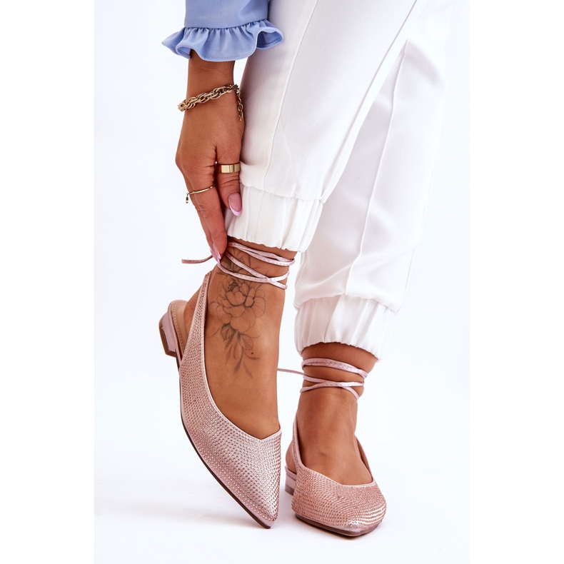 Bež balerinke na vezanje sa kamenčićima Mavis smeđa 1