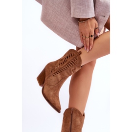 FB1 Ženske kaubojske čizme od brušene kože s patentnim zatvaračem, smeđe Lanna smeđa 2