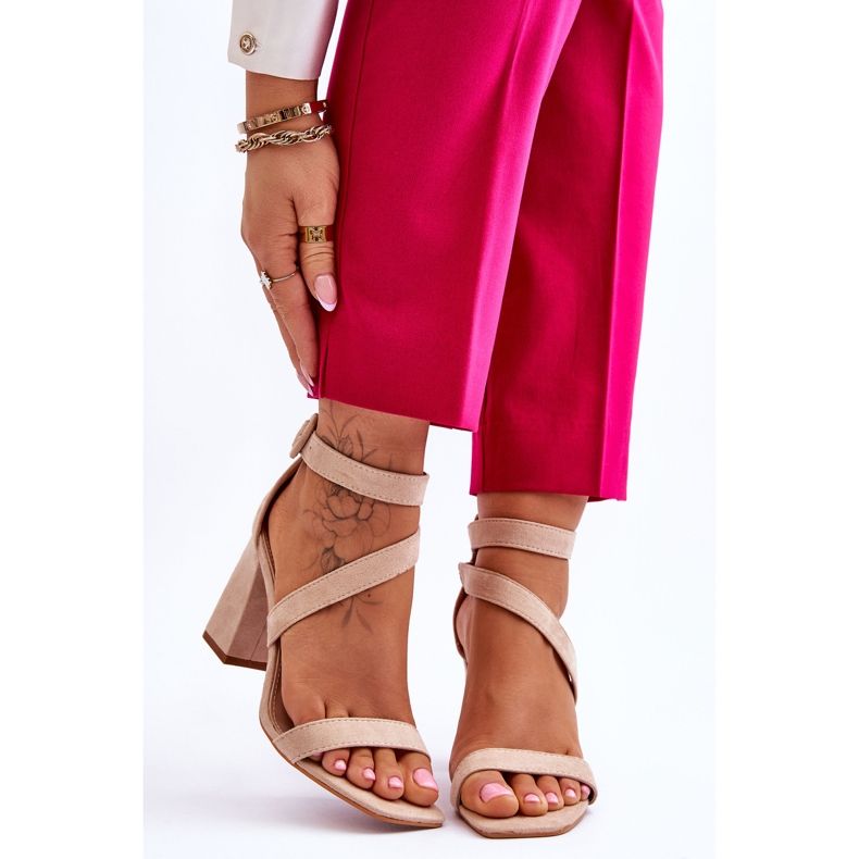 Ženske sandale na visoku petu od brušene kože Beige Lanes smeđa 1