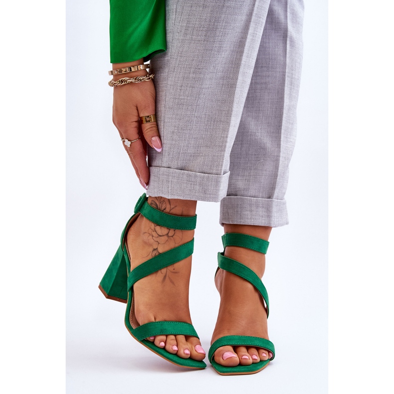 FB2 Ženske sandale na visoku petu od brušene kože Green Lanes zelena 1