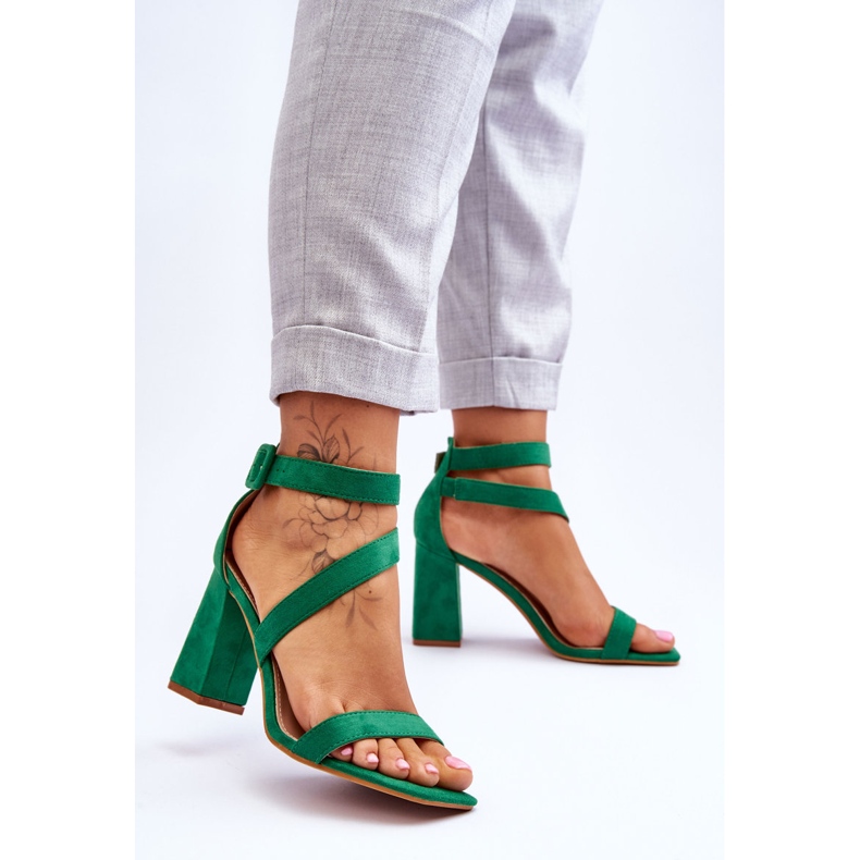 FB2 Ženske sandale na visoku petu od brušene kože Green Lanes zelena 2