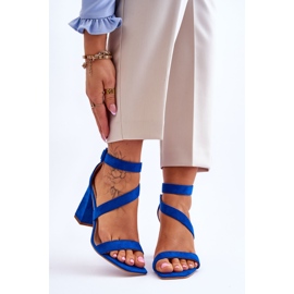 Ženske sandale na visoku petu od brušene kože Blue Lanes plava 1