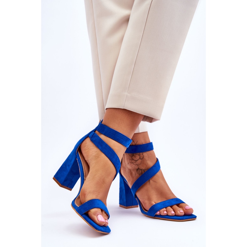 Ženske sandale na visoku petu od brušene kože Blue Lanes plava 2