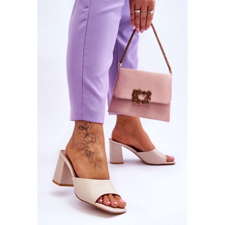 Ženske Loara bež kožne klasične papuče 2