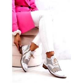 Kožne ažurne čizme Nicole 2704/005 Bijela i Srebrna 3