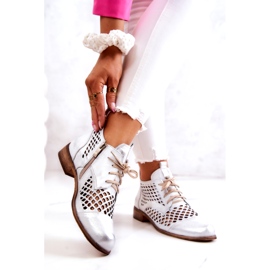 Kožne ažurne čizme Nicole 2704/005 Bijela i Srebrna 1