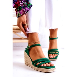 FJ1 Suede zelene sandale na klin Louisiana zelena 2