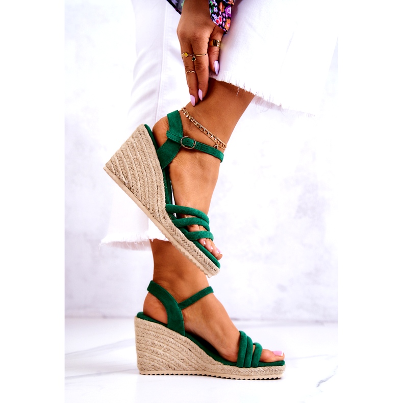 FJ1 Suede zelene sandale na klin Louisiana zelena 3