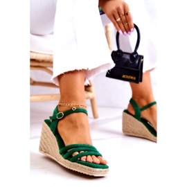 FJ1 Suede zelene sandale na klin Louisiana zelena 5