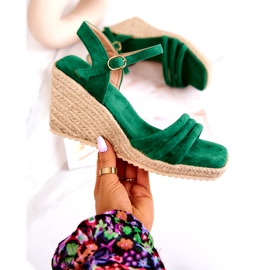 FJ1 Suede zelene sandale na klin Louisiana zelena 7