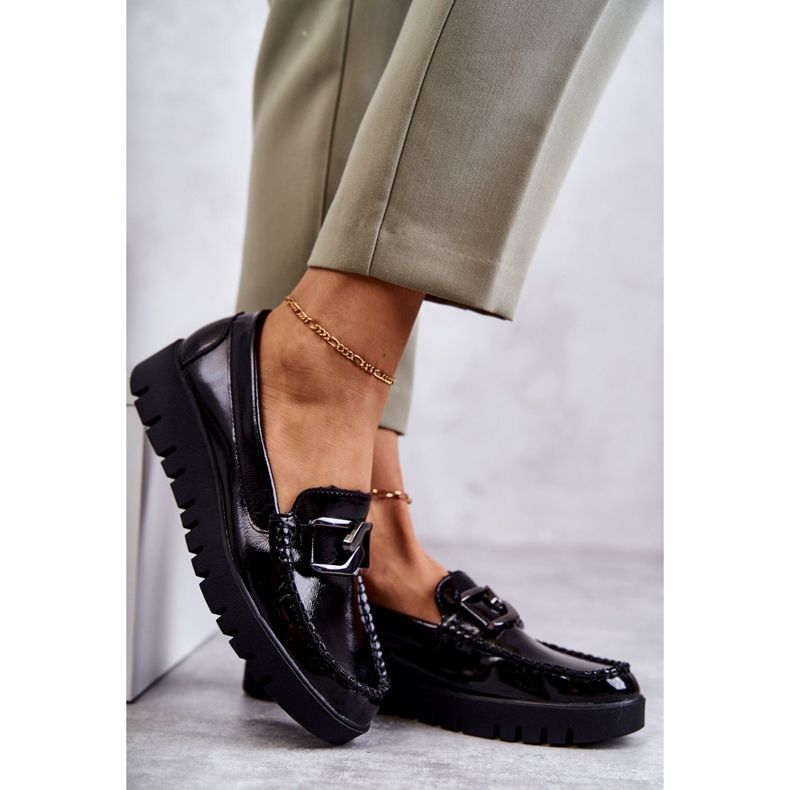 Sergio Leone Lakirane mokasine na crnoj Kjersti platformi crna 4