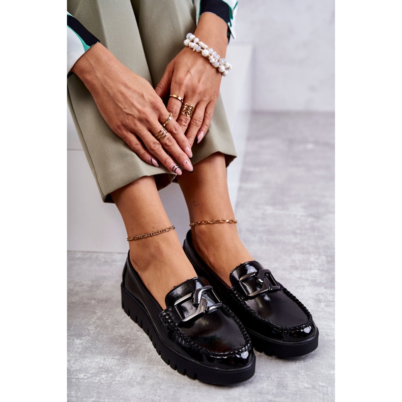 Sergio Leone Lakirane mokasine na crnoj Kjersti platformi crna 3