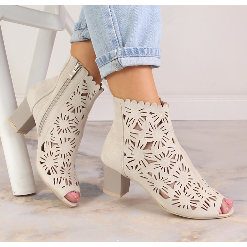 M. DASZYŃSKI Ženske proljetne otvorene čizme s otvorenim prstima, bež M.Daszyński MR1954-10 1