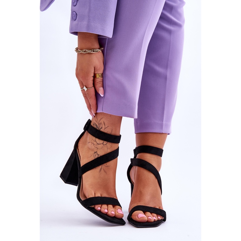 FB2 Ženske sandale na visoku petu od brušene kože Black Lanes crna 1